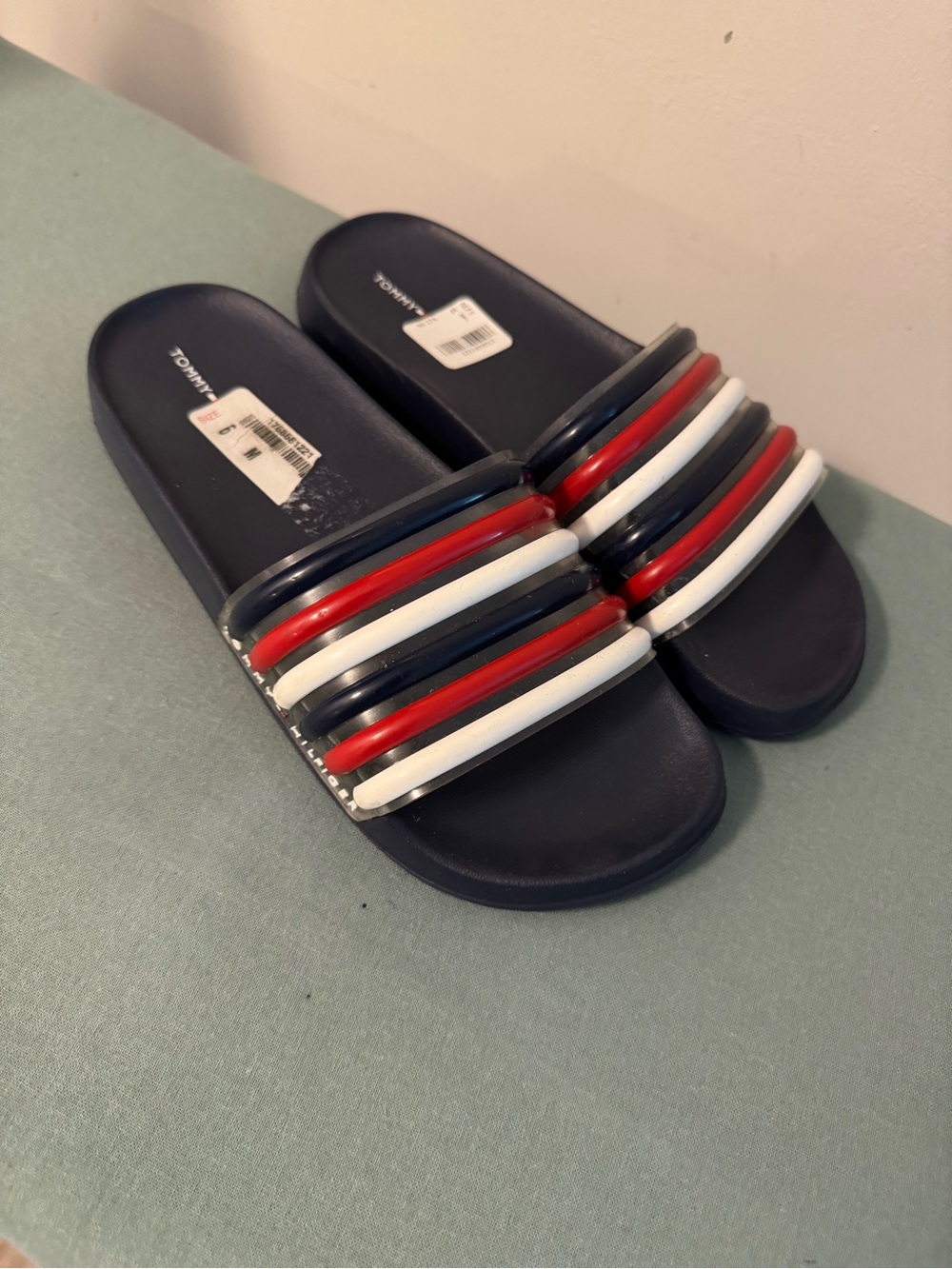 Tommy Hilfiger Striped Navy Slip-On Sandals with Red & White Accents - Picture 4 of 4